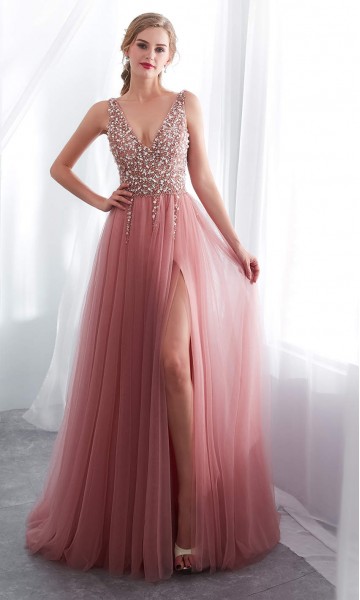 Pink long prom dress hotsell